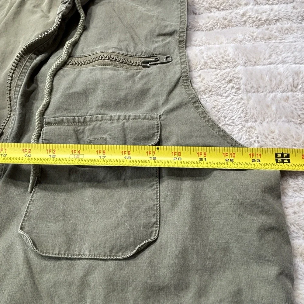 Vintage‎ Safari Vest Olive Green Mens XL Khaki Photographer Stowaway Hood Pack
